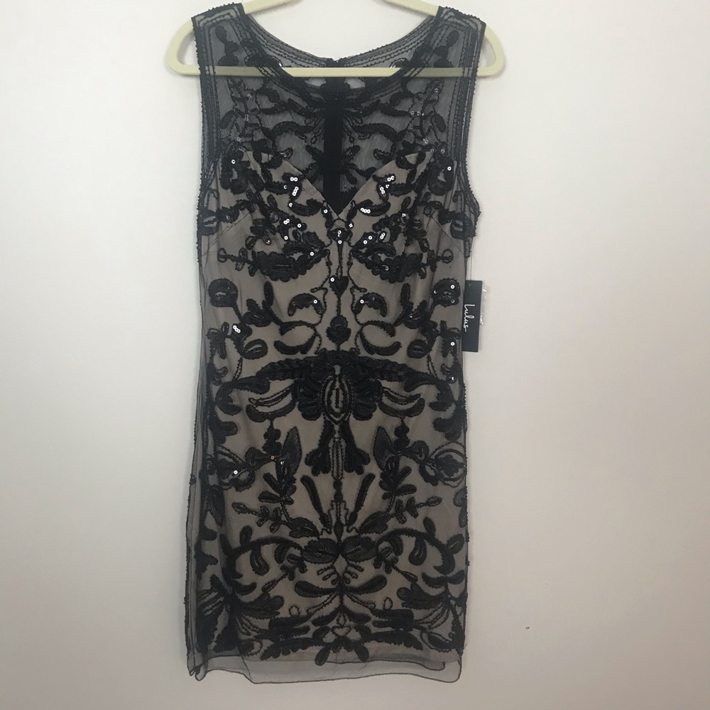 NWT Lulus Sequin/Beaded/Sheer Black Cocktail Dress